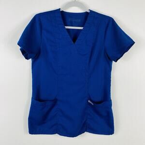 Grey's Anatomy Women's Size Small Two Pocket Mock Wrap Scrub Top Navy Blue 41101